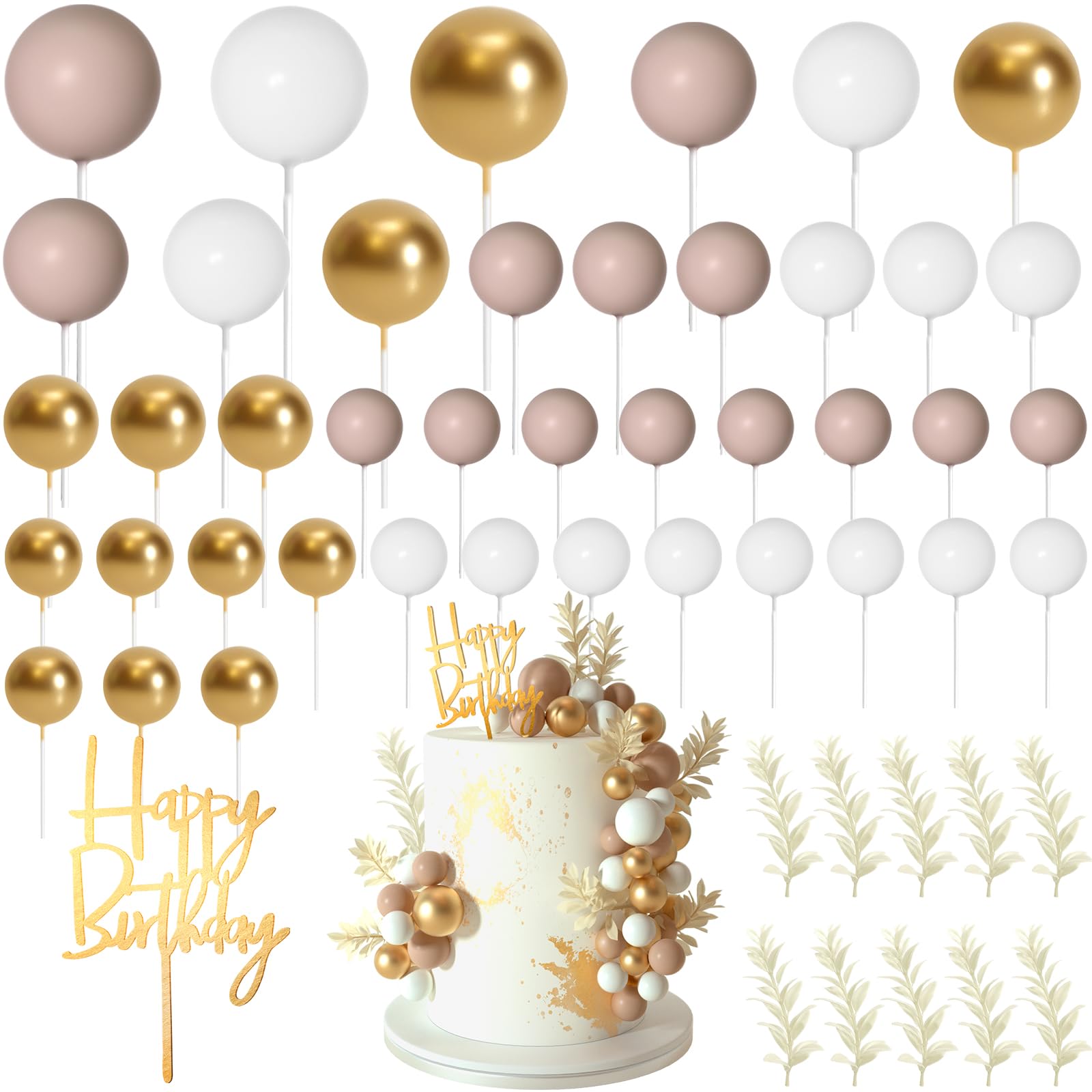 MIAHART Ball Cake Toppers Boho Grass Cake Topper Ball Cake Insert Decoration for Birthday Wedding Baby Shower Party Decorations Boho Themed Party Supplies53pcs