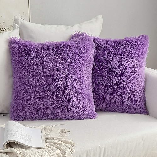 MIULEE - Juego de 2 fundas decorativas, lujosas y afelpadas de pelo sintético con estilo invernal para cojines de sofá, dormitorio y automóvil (18 x