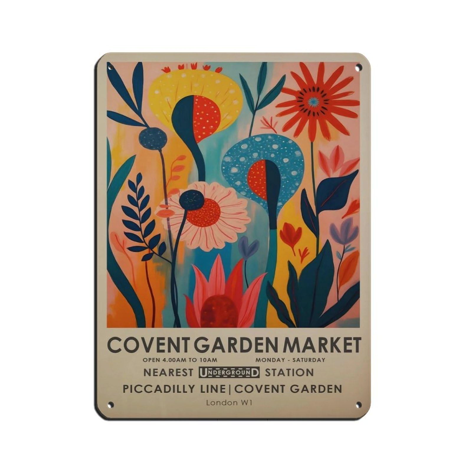 Covent Garden Flower Market, Vintage Botanical Art Tin Sign Vintage Metal Pub Club Cafe Bar Home Wall Art Decoration Poster Retro 12x16inch(30x40cm)