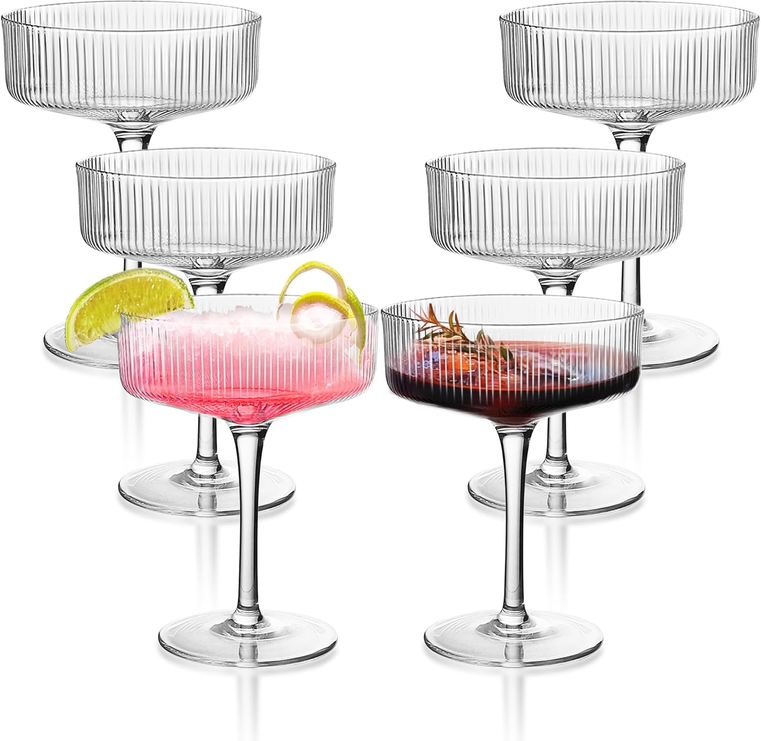 Montex 6 Pcs Ribbed Coupe Glasses, 10 oz Martini Glasses, Classic Vintage Cocktail Galssware, Pefect for Cocktail, Champagne and Gift