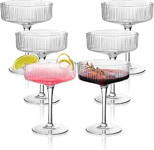 Montex Ribbed Coupe Glasses Set of 6, 10 oz Crystal Cocktail Glassware