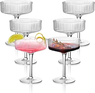 Montex 6 Pcs Ribbed Coupe Glasses, 10 oz Martini Glasses, Classic Vintage Cocktail Galssware, Pefect for Cocktail, Champagne and Gift