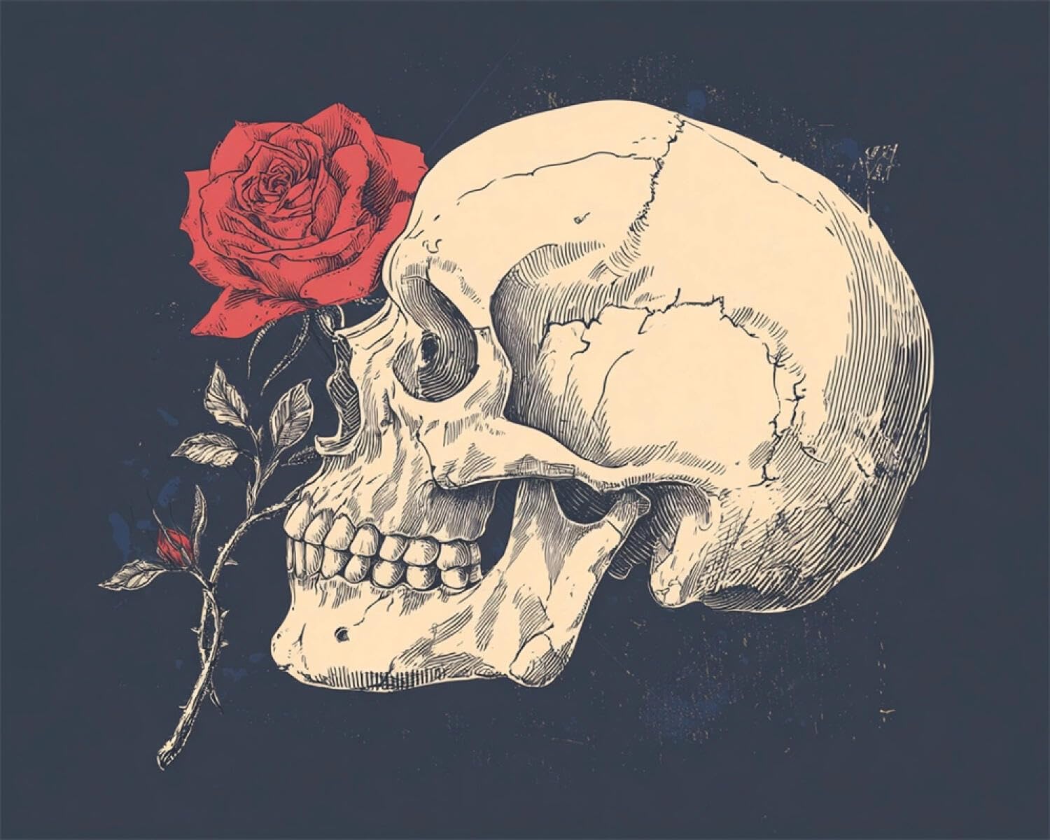 Henypt DIY Latch Hook Rug Kits Skull and Rose 55x75cm