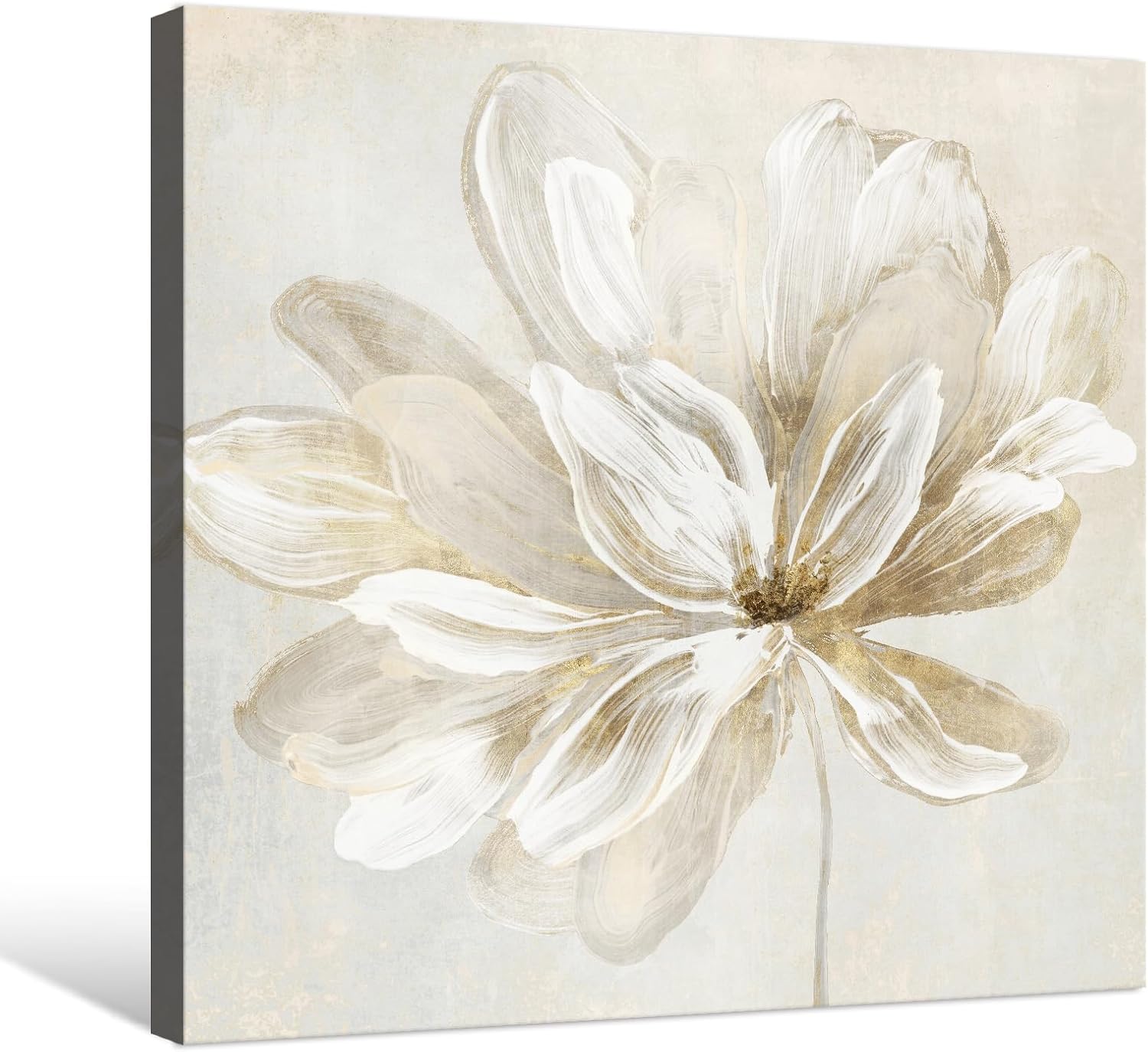 SEVEN WALL ARTS White Flower Wall Art Blooming Flower with Gold Foil Abstract Floral Artwork Print Poster for Living Room Bedroom Bathroom Home Office Wall Decor 24"x24" Blooming Flower 24x24 Inch