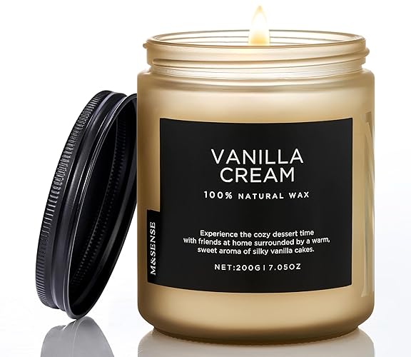 M&SENSE Vanilla Soy Candles, Jar Candle 100% Natural Organic Soy Wax Candle, Relaxing Aromatherapy Scented Candle, 7.05oz 50 Hours Burning Time Non Toxic Candle Housewarming Gifts for Women and Men - Vanilla Cream - Small Jar
