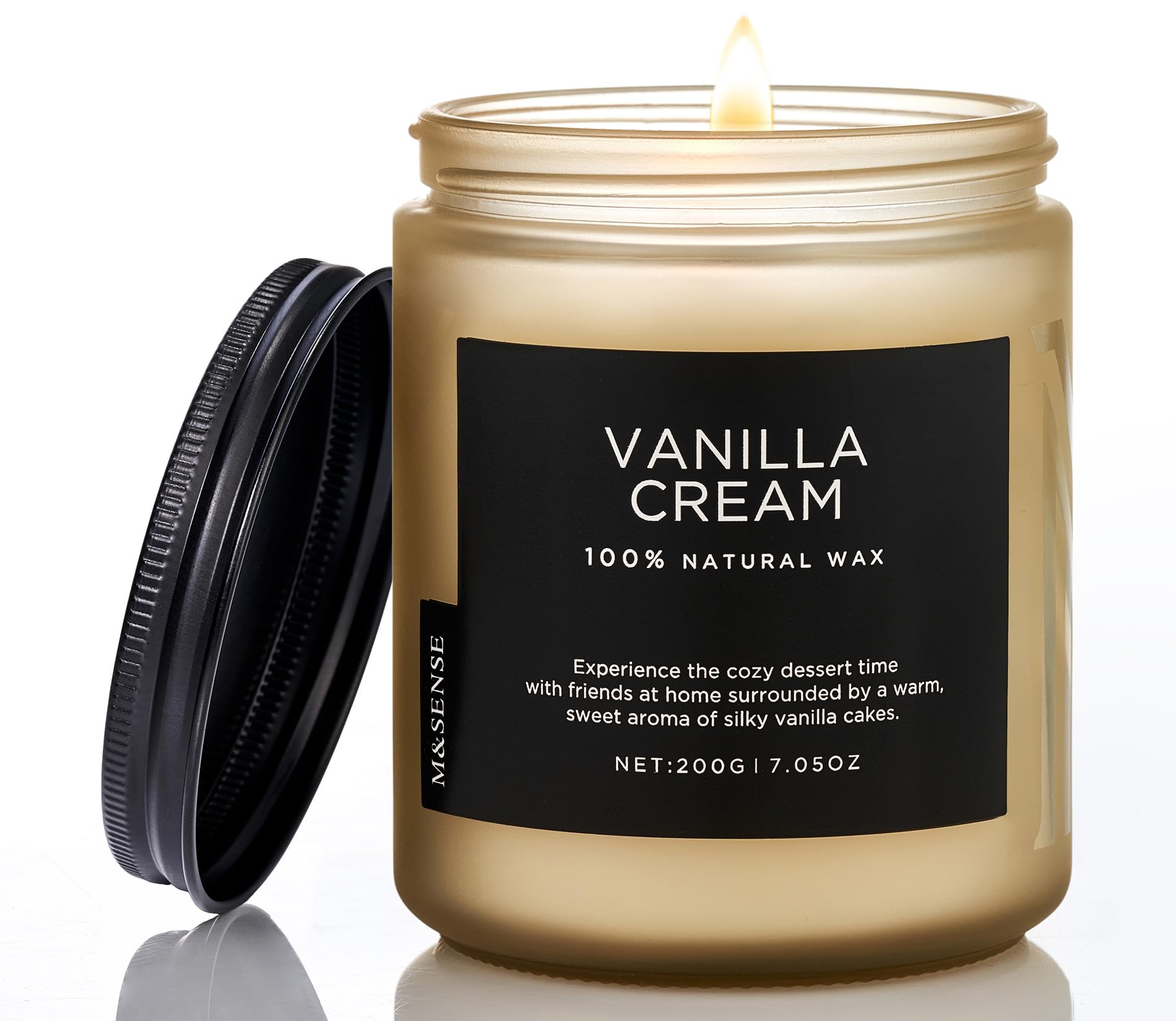 M&SENSE Vanilla Cream Organic Soy Strong Scented Candles Gifts for Women Non Toxic 200g 50H Burn Time Highly Scented Candles for Men Small Jar Candle for Relaxation Stress Relief Home Decor