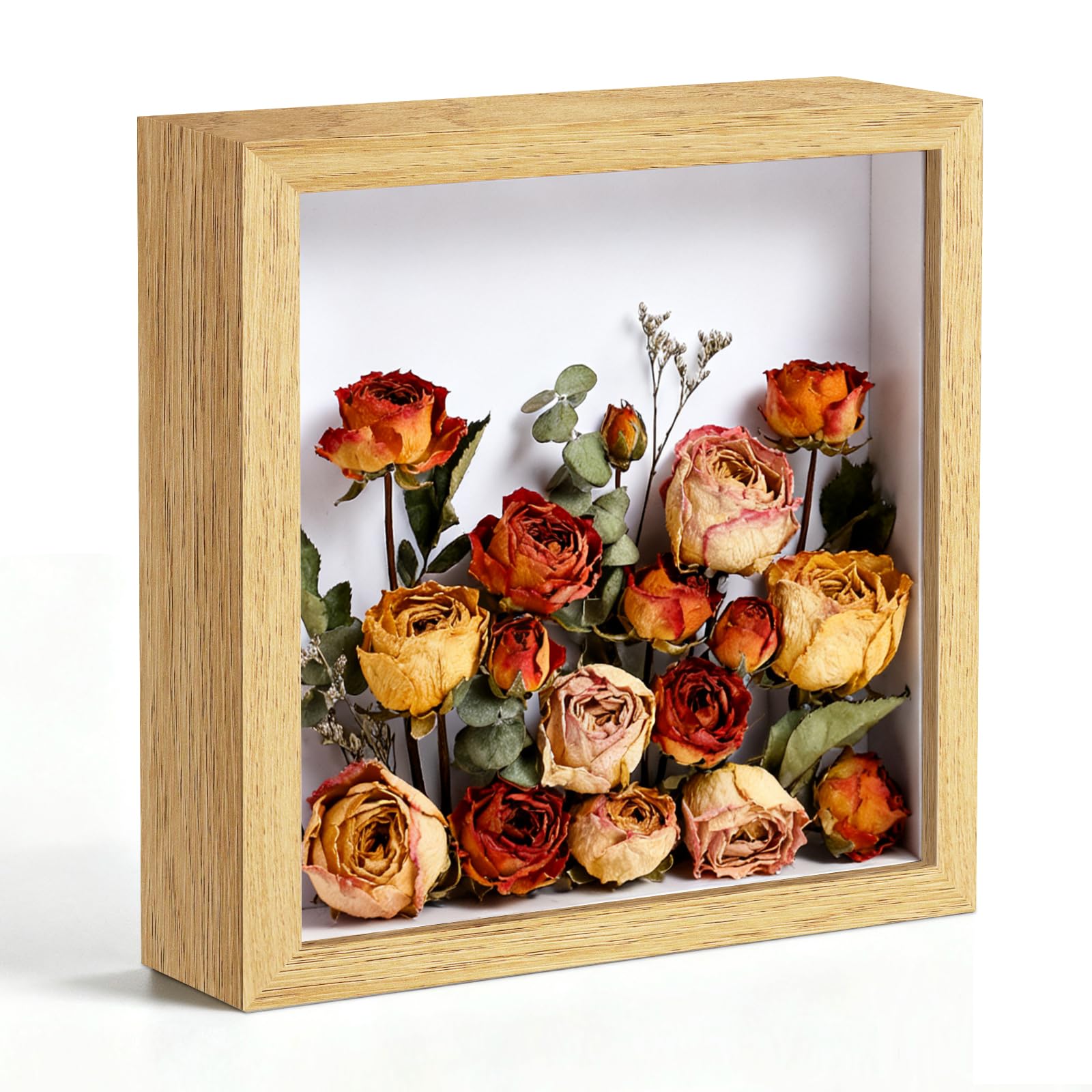 Wenya Oak 8X8 Shadow Box Frame, 22.1X22.1cm 3D Photo Frame, Memory Box Frame For Memorabilia, Photos, Awards, Medals And Crafts (, 8X8-Hollow 3Cm)