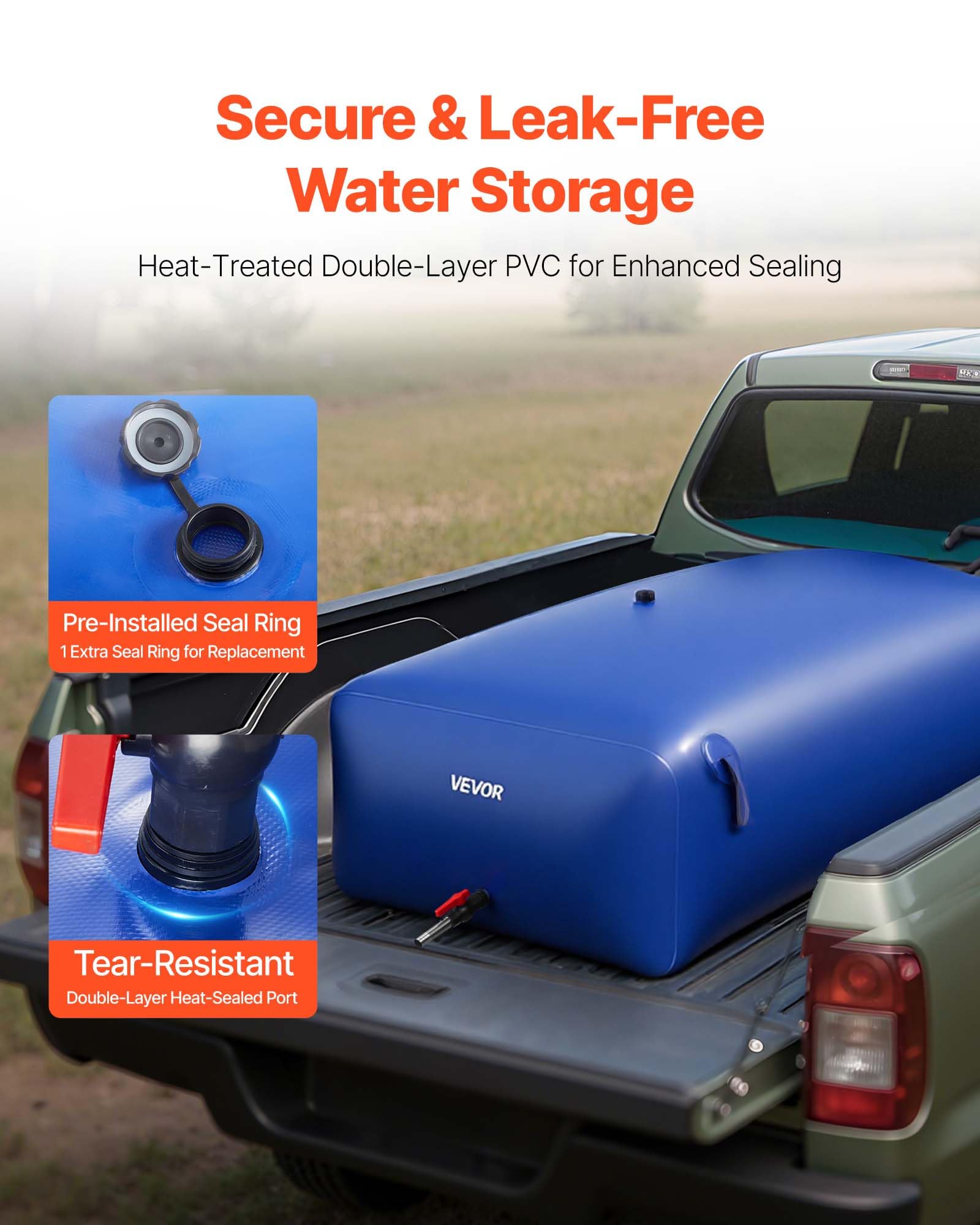 VEVOR Sacca di Stoccaggio dell'Acqua Capacità da 1000 L, Contenitore per Acqua Dolce Portatile Pieghevole, Serbatoio di Stoccaggio di Emergenza in PVC a Prova di Perdite e Antistrappo per Camper