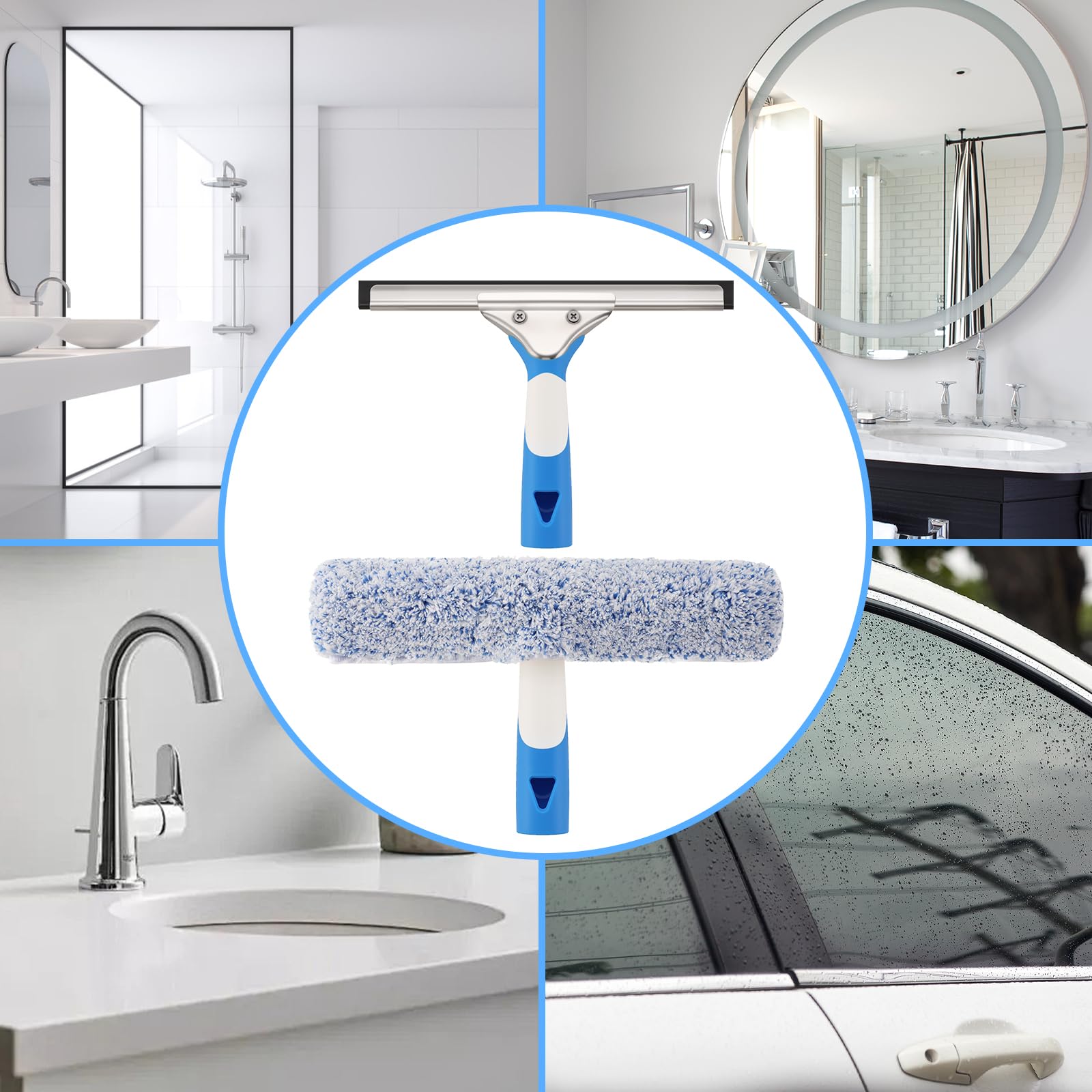 Mitclear Nettoyeur De Vitres Avec Manche Télescopique (jusqu’à 146 Cm) – Raclette Silicone 30 Cm + Brosse Microfibre – Pour Salle De Bain, Douche, Fenêtres, Voiture - 6