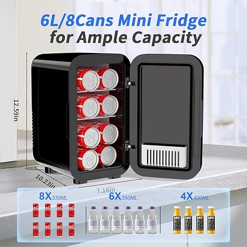 Vista 10 de Mini nevera, refrigerador pequeño de 4 litros/6 latas para el cuidado de la piel, 110 V CA/12 V CC, enfriador termoeléctrico y calentador para Blanco