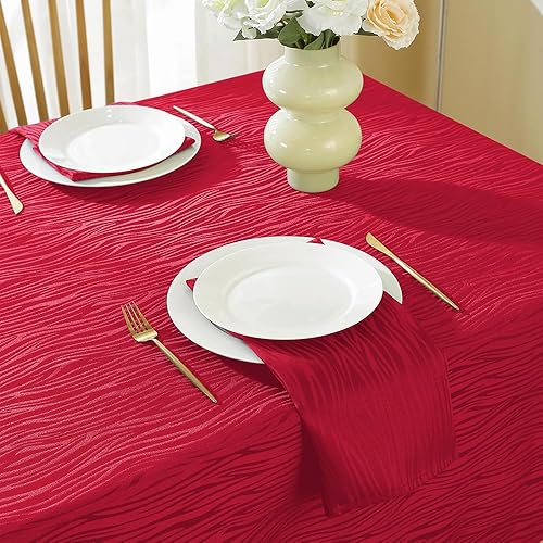 Miniatura 3 de MATIRUG Mantel rectangular de jacquard rojo de 52 x 70 pulgadas, texturizado sólido a prueba de derrames, resistente a las arrugas, peso pesado,