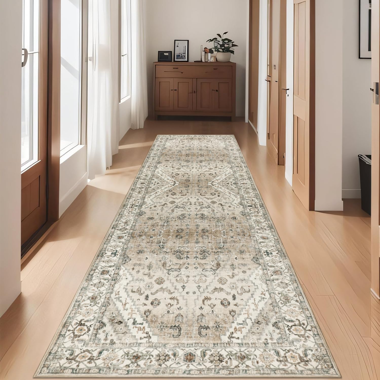 Loper vloerkleed, lang 50 x 400 cm tapijtlopers voor gangen, entree, antislip wasbare keukentapijtloper, vintage vloermat, tapijten voor keuken, woonkamer, gang, badkamer, trapingangen