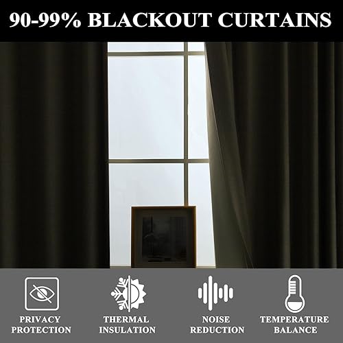 Miniatura 6 de Fcosie Cortinas opacas de 84 pulgadas de largo con textura de lino, con aislamiento térmico, con ojales en la parte superior con forro opaco blanco