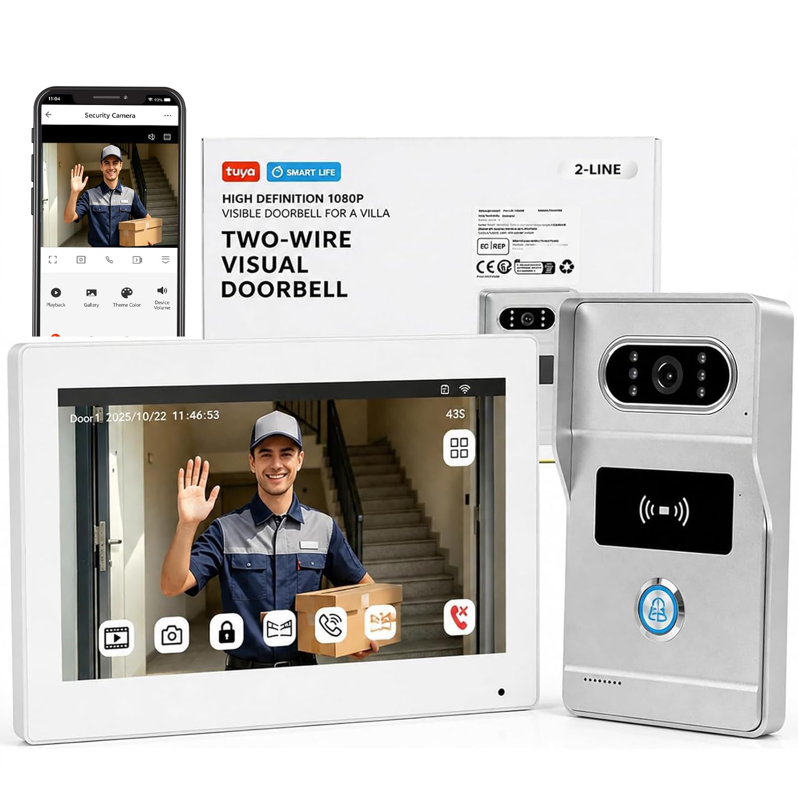 Klingel mit Kamera und Monitor, 2-Draht Türsprechanlage WLAN