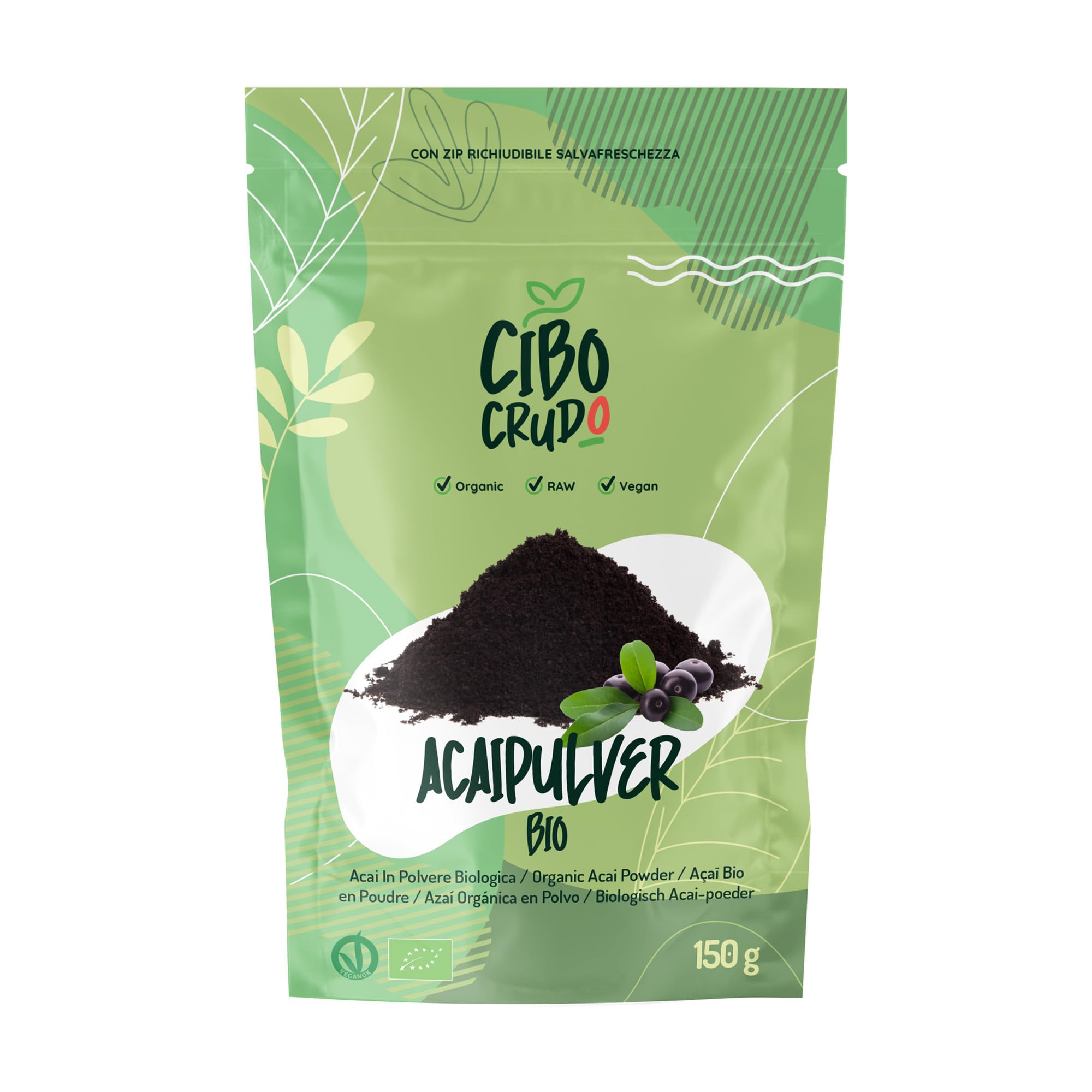 Acai Pulver Bio - 150g. Rohkost und Extrakt aus Acai Beeren Frucht. Açai Gefroren in Pulver aus Brasilien für Smoothies und Acai Bowl. Organic Acai Berry Powder.