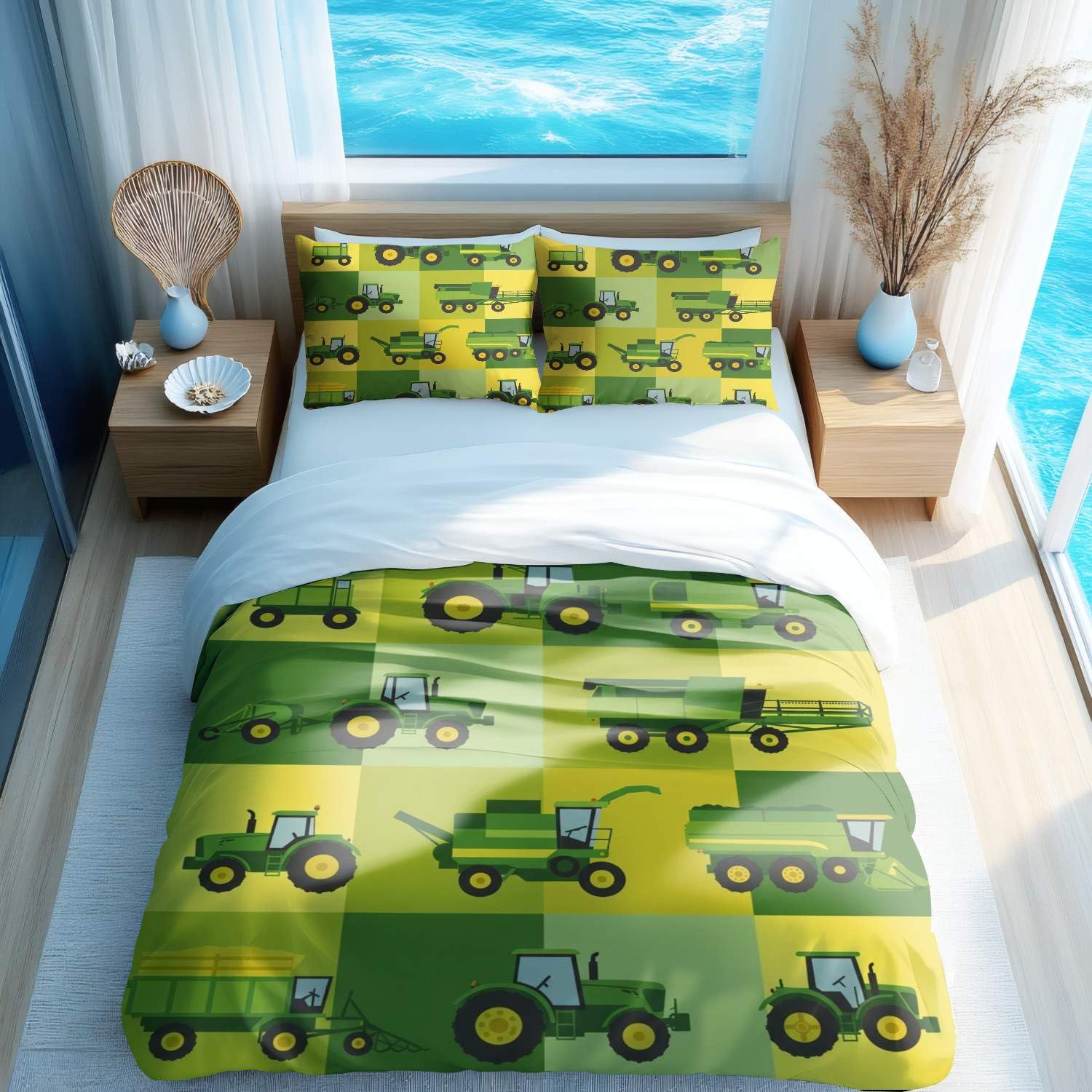 Parure de lit tracteur rétro jaune le cadeau idéal pour passionné d'agriculture