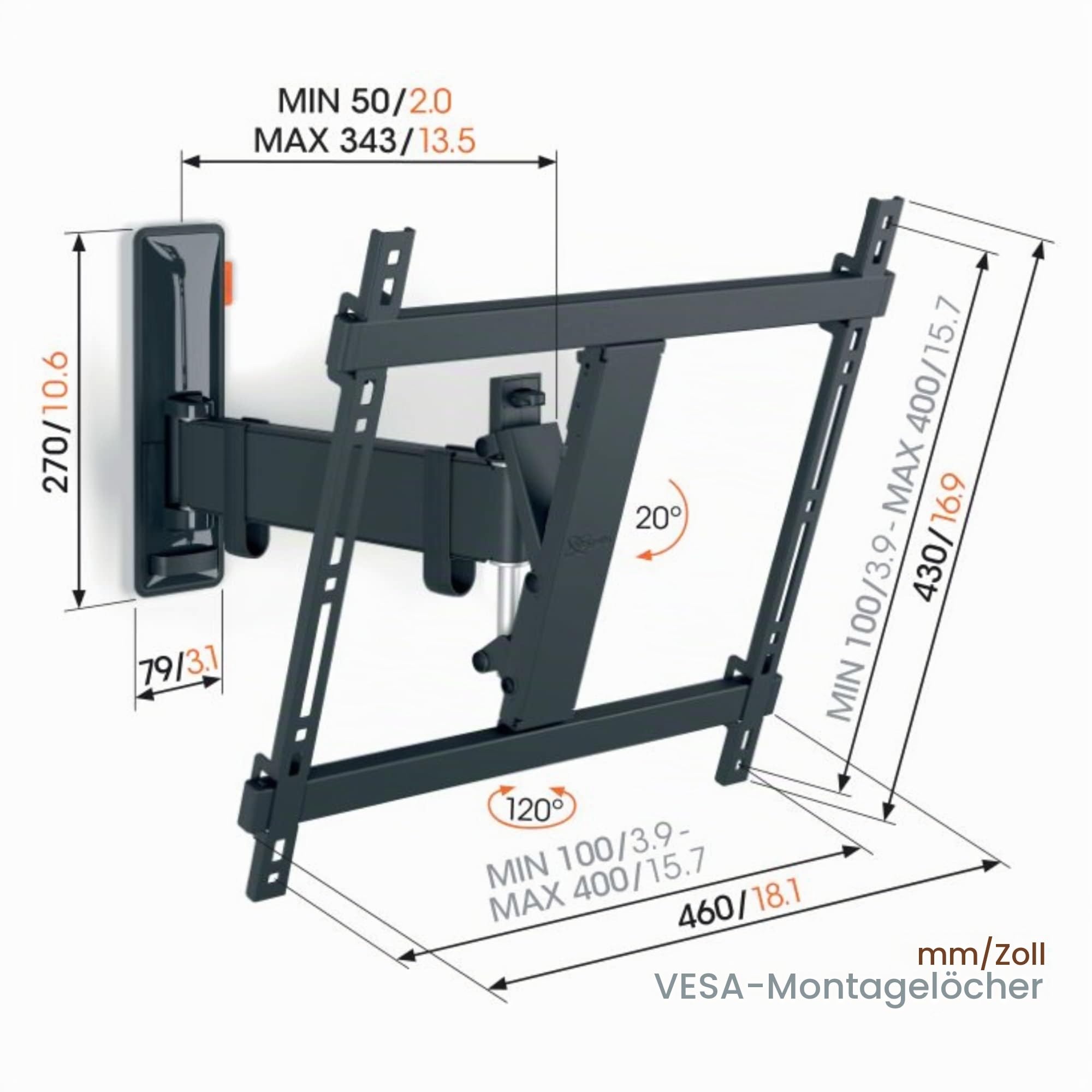 Vogel's Comfort TVM 3425 Bewegliche TV-Wandhalterung für 32-65 Zoll TVs