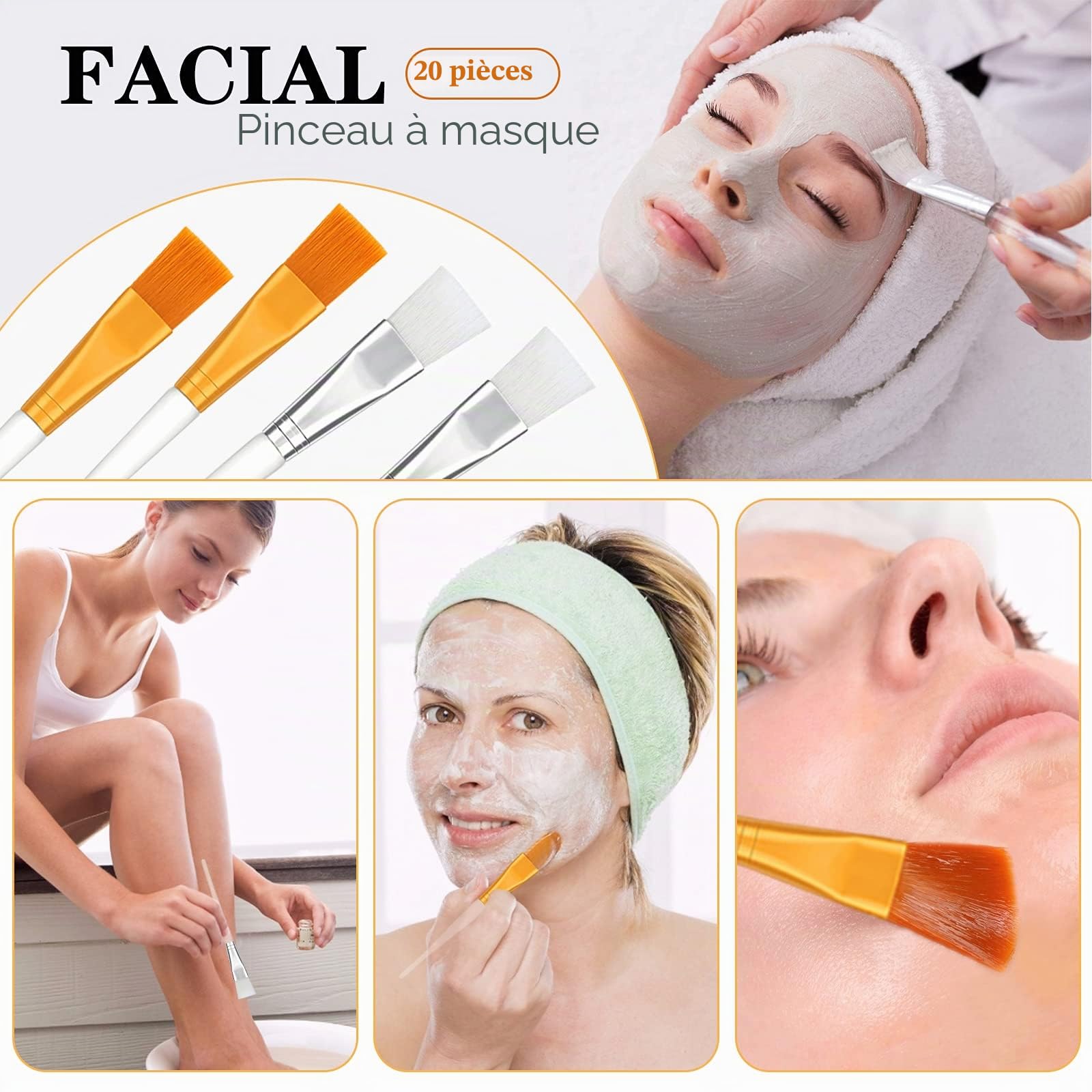 Pinceau Masque Visage Brosse de Masque Facial Pinceaux Applications de Visage avec Poignée en Plastique Transparent pour Masque Facial Masque des Yeux Besoins d'Application 20 Pièces