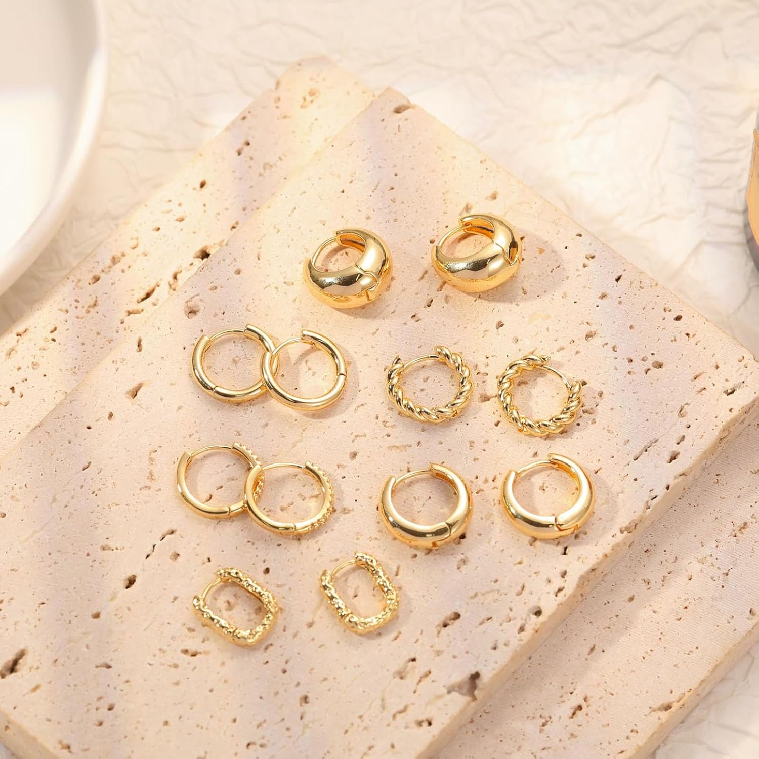 Tasiso Small Hoop Earrings for Women, 6 Pair 14K Gold Plated Huggie Hoop Earrings Lightweight Hypoallergenic Earring Set Cute Earrings Pack for Women Trendy Jewelry Gifts - Image 6