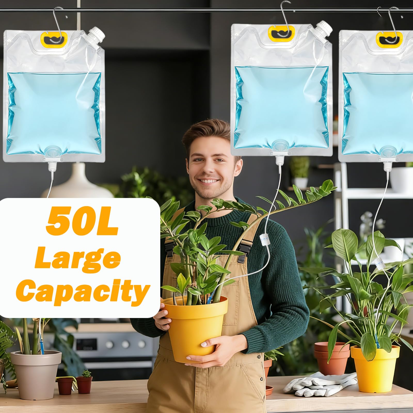 5PCS Bolsa de Riego Por Goteo, 5L Bolsa Dispositivos Automáticos de Riego Para Plantas con Flujo Ajustable, Sistema de Riego Automático, para Vacaciones Plantas Riego Huerto Macetas Exteriores