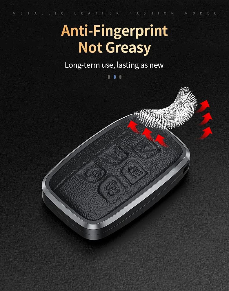 SANRILY 1pcs for Range Rover Key Cover Full Protection Metal Leather Key Fob Case fit for Land Rover Discovery Sport LR4 Jaguar Keyless Keychain Holder-Black - Image 6