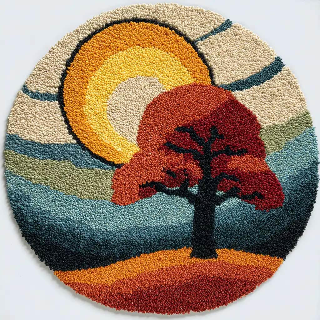 Kitquiver Latch Hook Craft Kit Rug Moon and Tree 50X50Cm