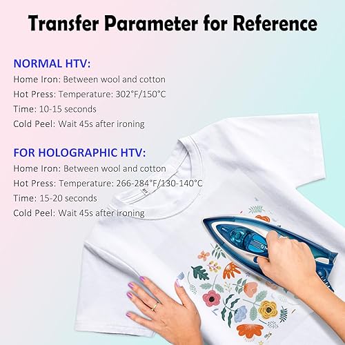 Miniatura 6 de Oleitodh Paquete de vinilo de transferencia de calor HTV  114 hojas de vinilo HTV de 12 x 10 pulgadas, 43 colores surtidos para planchar en