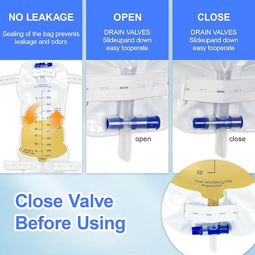 Miniatura 4 de Paquete de 5 bolsas de catéter para pierna de drenaje urinario, bolsas de orina desechables con válvula antirreflujo, bolsa de orina para piernas