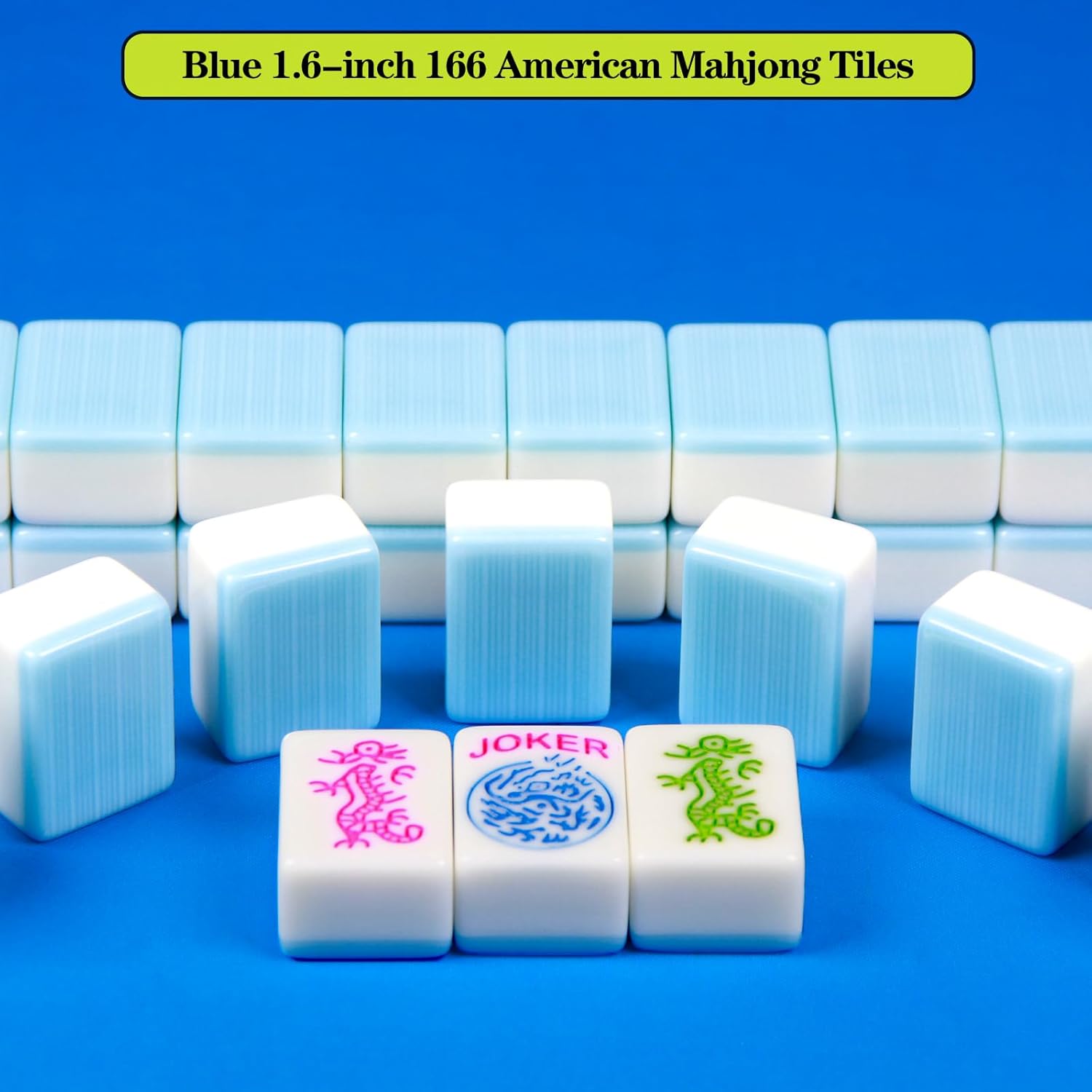 Blue American Mahjong Set 1.6-inch Mahjong Tile Set 166 Pieces Large American Mahjong Tile Set with Storage Bag