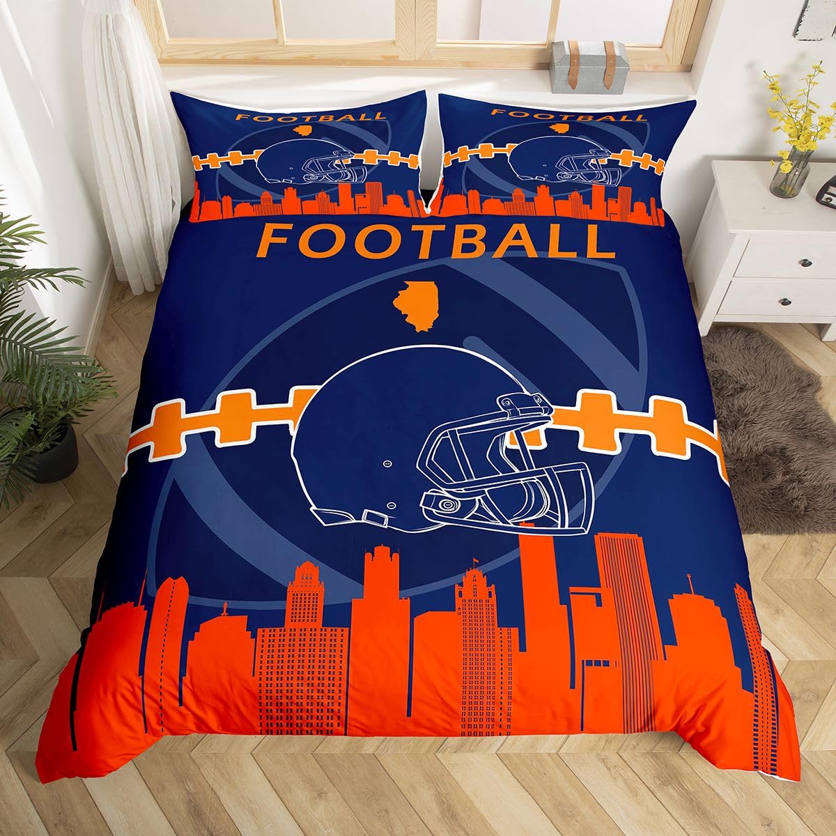 Erosebridal Twin Duvet Cover for Boys & Men Football Fan Football Comforter Cover, Rugby Bed Sets with 1 Pillowcase, Red, Blue, Orange