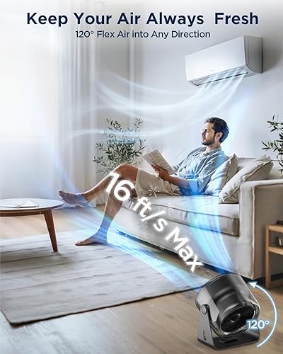 Miniatura 2 de EasyAcc Ventilador de escritorio portátil pequeño, 6000 mAh + 24 horas de tiempo de trabajo + cabezal giratorio de 120 + silencioso + 100