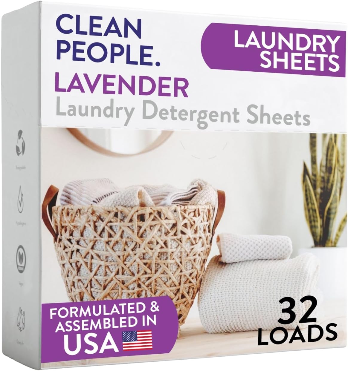 The Clean People Laundry Detergent Sheets - Laundry Soap - Ultra Concentrated, Recyclable Packaging, Stain Fighting - Lavender, 32 Pack The Clean People Laundry Detergent Sheets - Laundry Soap - Ultra Concentrated, Recyclable Packaging, Stain Fighting - Lavender, 32 Pack