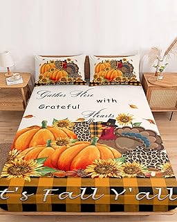 Autumn Thanksgiving Twin XL Fitted Sheets Deep Pocket Up to 16