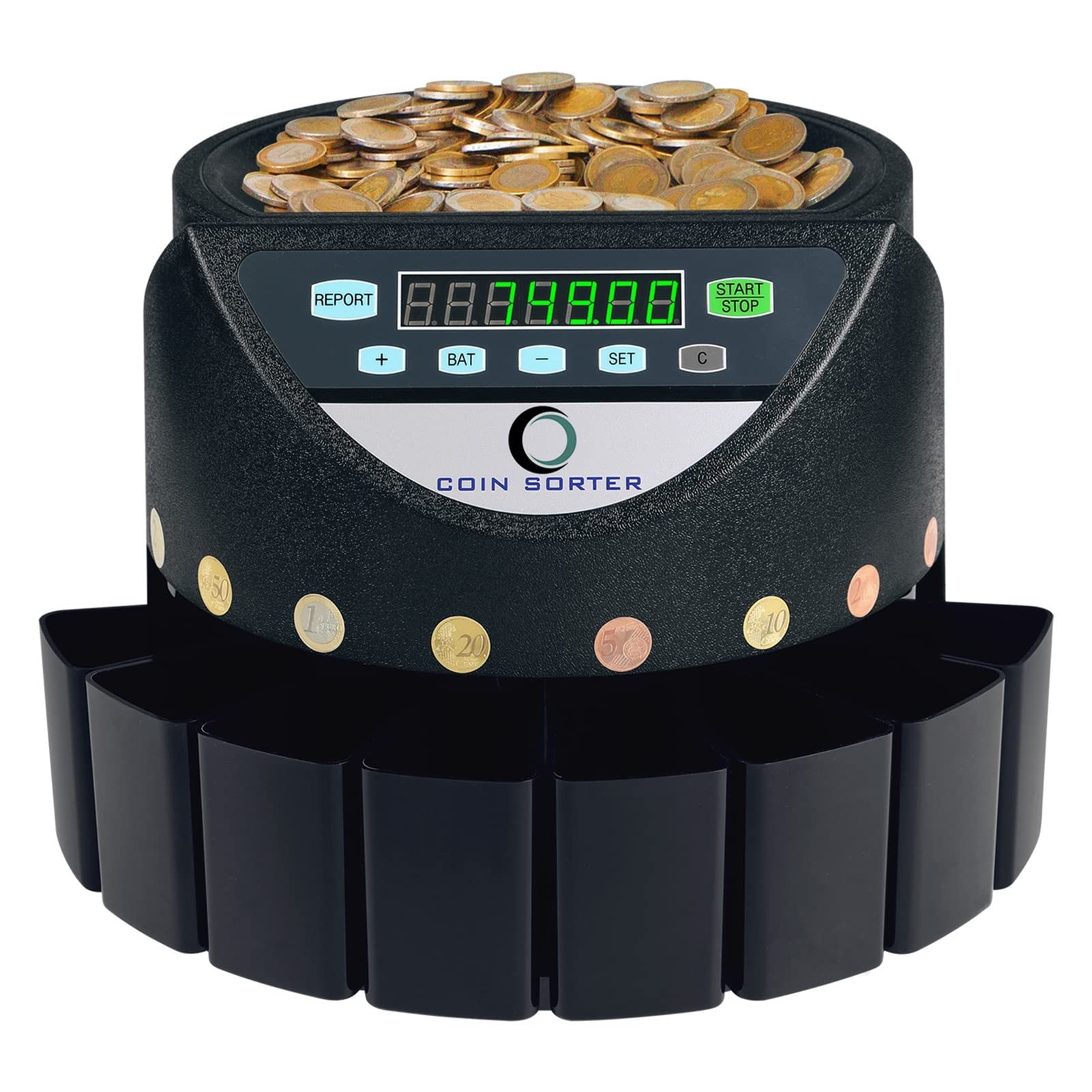 WDSOPK Mixed Denomination Money Counter Machine, Electronic Automatic Euro Coin Counter Of 300 Pieces/Min Coin Sorter Counting Machine
