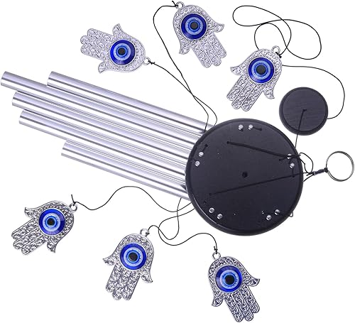 Miniatura 4 de Campanillas de viento de mano de Fátima de ojo azul para decoración al aire libre, cazavientos de mano Hamsa, campanas de viento de mal de ojo, mano