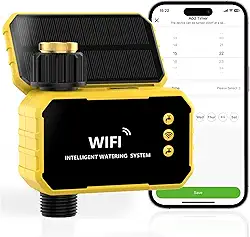 Temporizador de irrigação WiFi com entrada de latão, temporizador de água inteligente WiFi solar para mangueira de jardim, atraso de chuva/substituição automática/manual, controle remoto de aplicativo