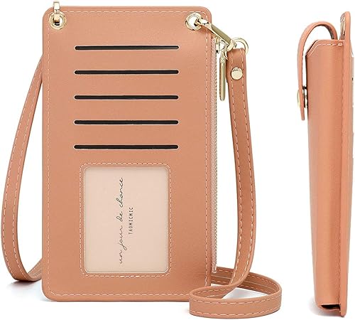 Vista 2 de Bolso cruzado para teléfono celular para mujer, pequeño bolso de hombro de cuero ligero, bolso de mano, tarjetero, cartera con cordón, bolsa