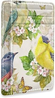 Cute Birds and Blossom Flowers Slim Minimalist Wallet Front Pocket Wallets PU Leather Rfid Blocking Card Wallets for Men Women