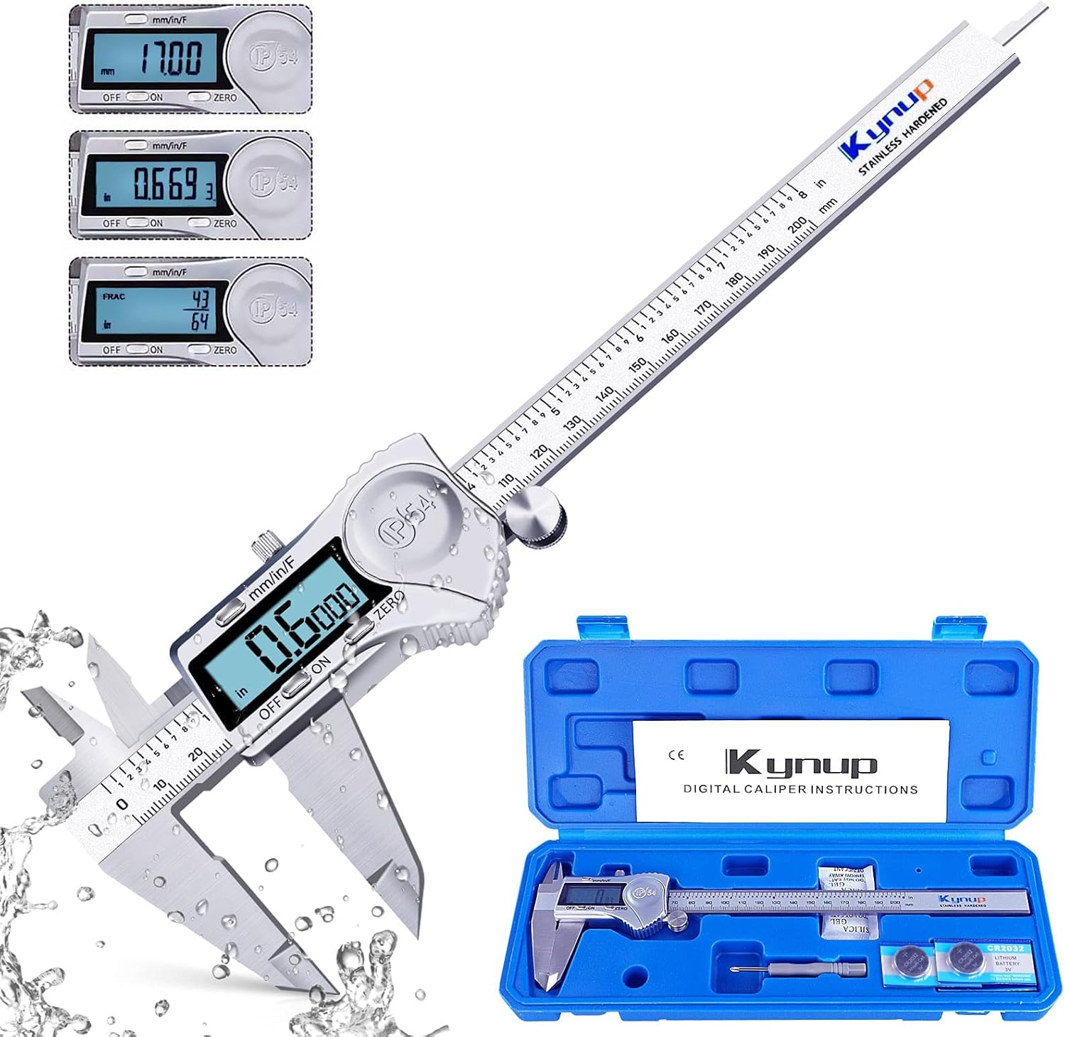 Kynup 0-12 Inch Digital Caliper, Calipers Measuring Tool with IP54 Waterproof Protection, Stainless Steel Design (150mm/200mm/300mm)