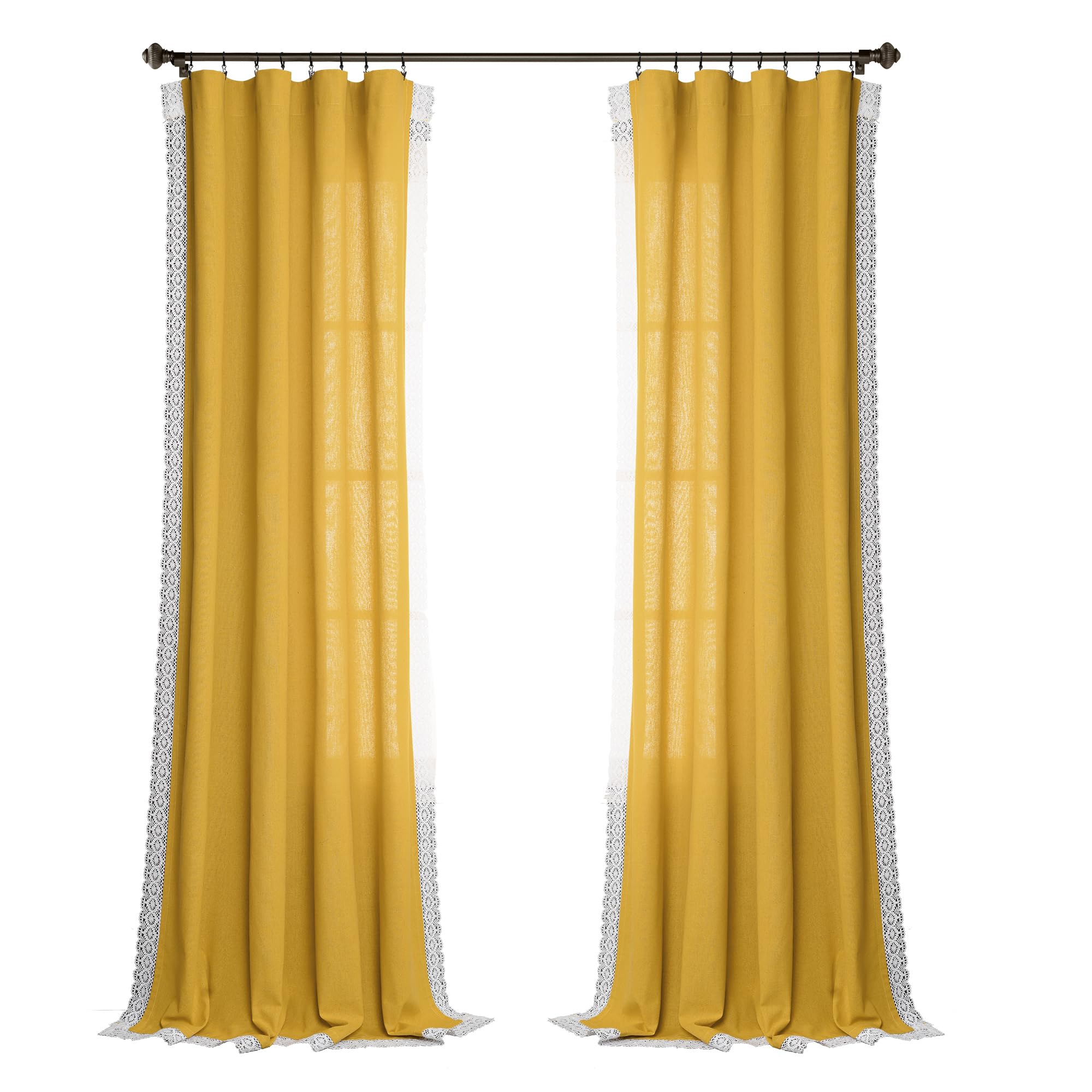 Lush Decor Rosalie Paire de Rideaux de fenêtre Style Rustique pour Salon, Salle à Manger, Chambre à Coucher 213,4 x 137,2 cm Jaune 213,4 x 137,2 cm
