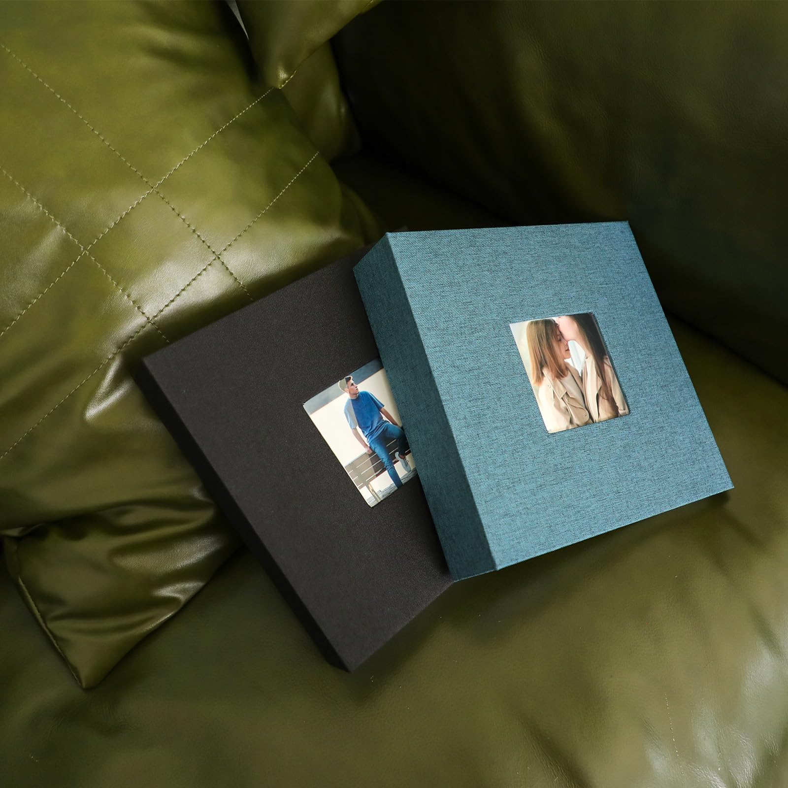 Álbum de fotos para 4 x 6, 3.5 x 5, 3 x 4, con 200 hojas, páginas interiores autoadhesivas, cubierta de lona, para aniversario de boda familiar (negro, azul marino)
