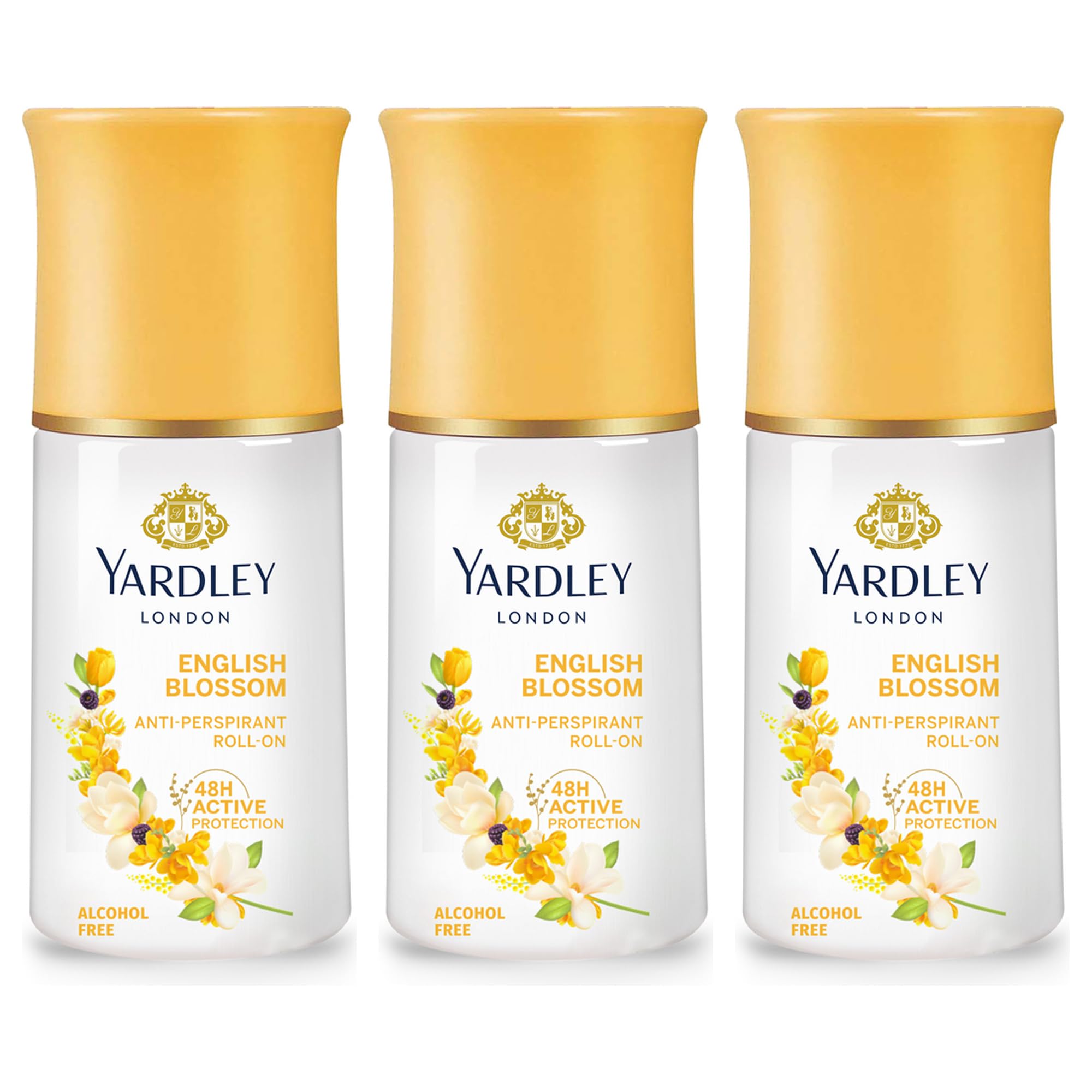 English Blossom Deodorant Roll‑On for Women, 50 ml – Pack of 3 | Floral Fragrance & 48‑Hour Sweat & Odour Protection