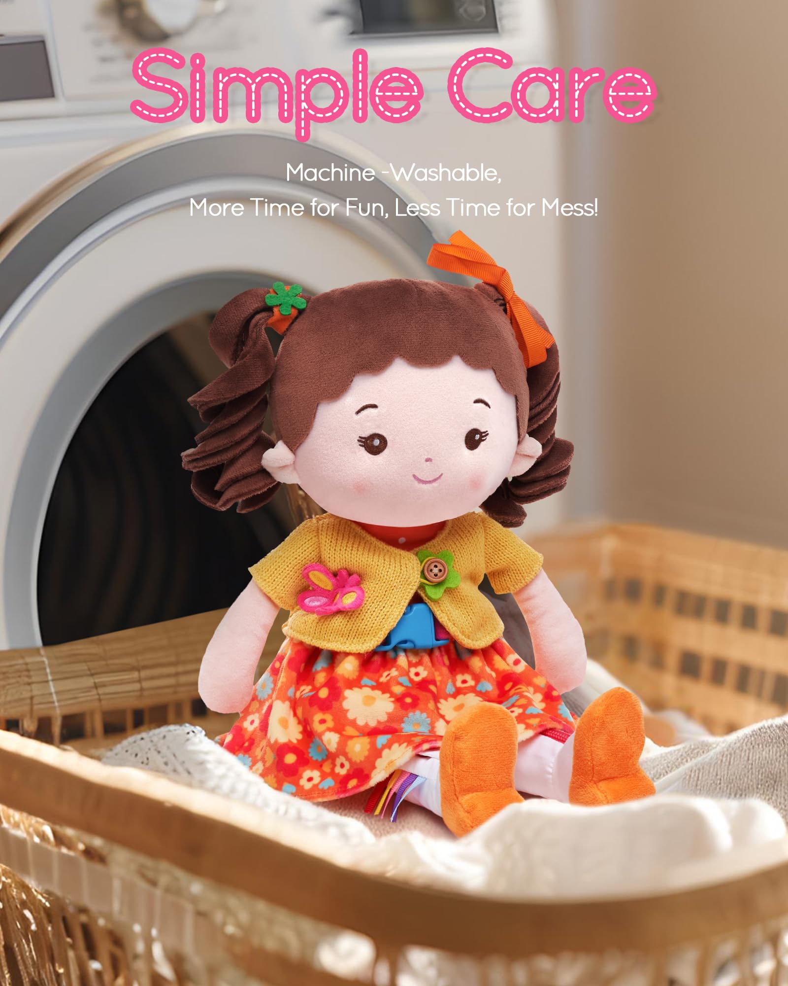 LeyaDoll Muñeca educativa Soft Bady (16 pulgadas), muñeca sensorial de aprendizaje para niños, juguetes para niñas de 2 años, regalos de Navidad, cumpleaños, muñeca de peluche con botones
