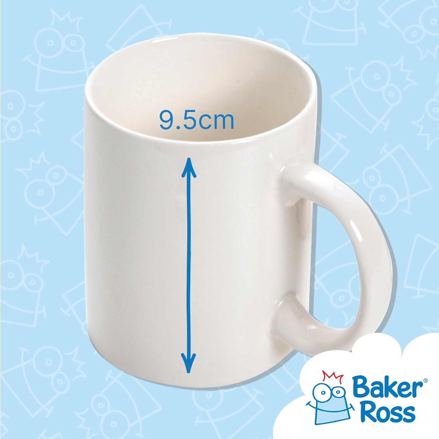 Baker Ross Design Your Own Mugs - Pack of 4, White Porcelain Mugs for Kids to Decorate, Arts and Crafts