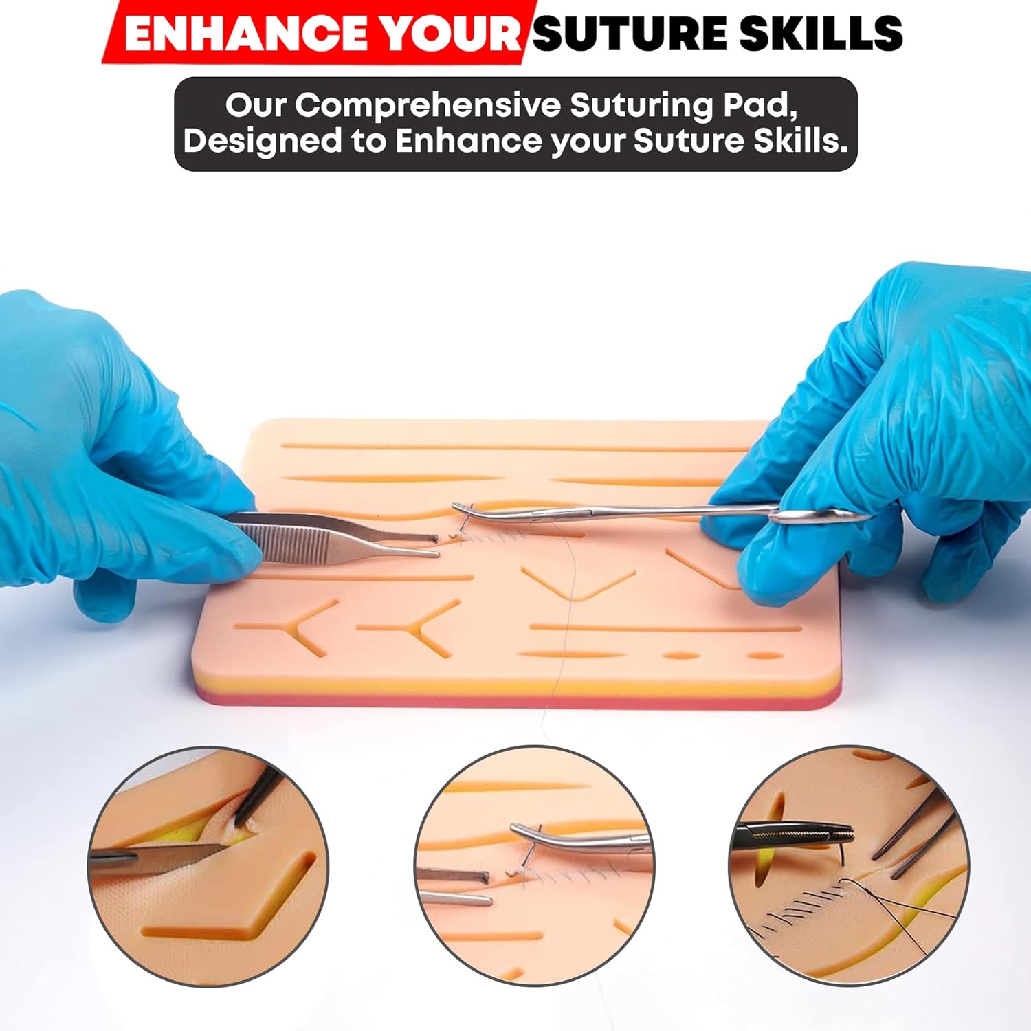 STELLMACHER 38 Pcs Suture Practice Kit Complete Kit for Medical Student | Large Suture Pad for Stitches Training 14 Pre-Cut Wound Closure | Surgical Kit Sutures Tools, Thread & Needle Education Use