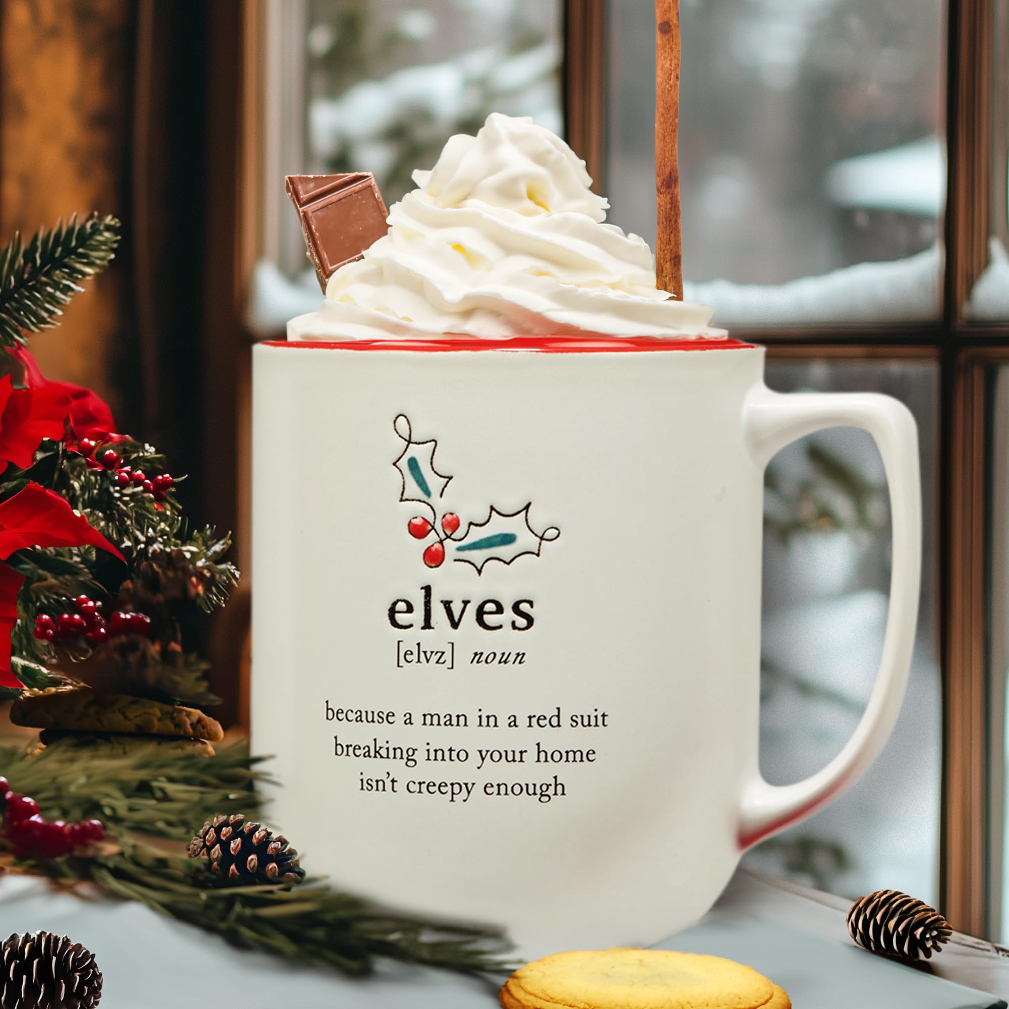 ( incomplete, 5 of 6 pieces ) Certified International Christmas Fun Red Sayings 16 oz. Mugs, Set of 6 Assorted Designs, Multicolor