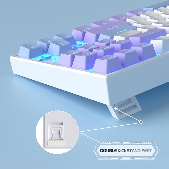 MageGee 75% Mechanical Gaming Keyboard with Red Switch, LED Blue Backlit, 87 Keys TKL Wired for Windows Laptop PC Gamer - White/Purple
