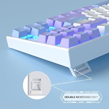 MageGee 75% Mechanical Gaming Keyboard with Red Switch, LED Blue Backlit, 87 Keys TKL Wired for Windows Laptop PC Gamer - White/Purple