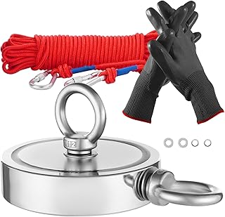VEVOR Magnet Fishing Kit, 2000 LBS/907 Kg Double-Sided Pulling Force Strong Magnet Fishing Kit, Rare Earth Neodymium Magnetic Fishing Kit Includes Grappling Hook, Heavy Duty Rope, Gloves and Eyebolt