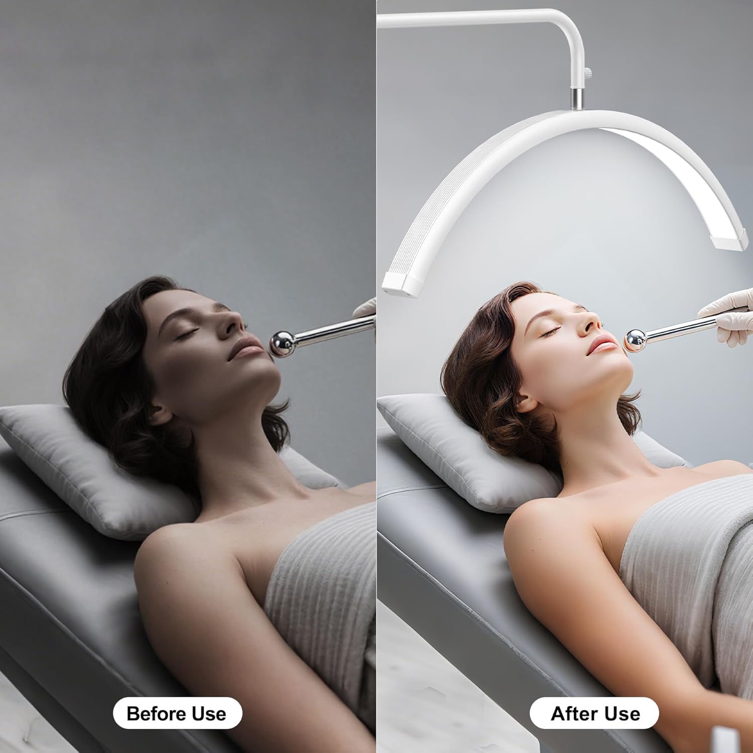 AURELLE Half Moon Lash Light - Adjustable LED Floor Lash Lamp with 4X Magnifier & Phone Holder for Eyelash Extensions,Nail Art,Tattoo,Skincare,Salon SPA-Dimmable Brightness,Rotating Head, White